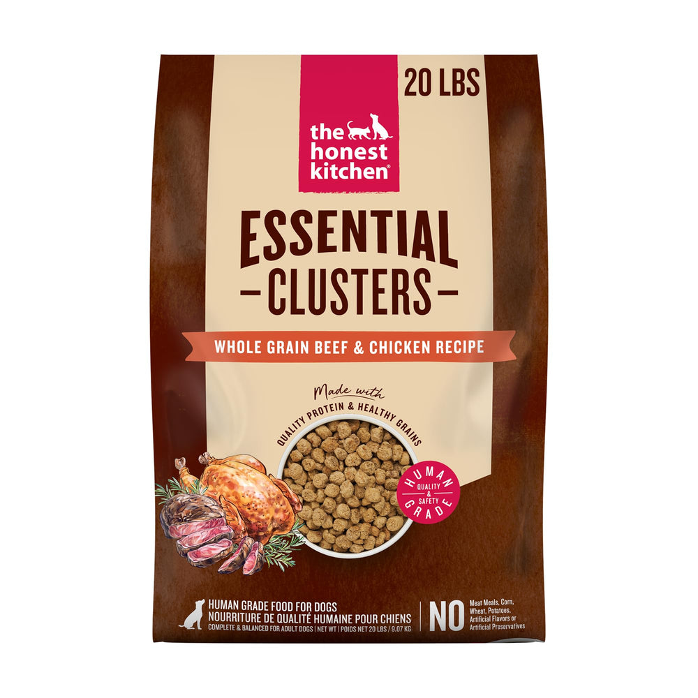 The Honest Kitchen Essential Clusters, sac 20 lb, nutrition complète pour chiens adultes.