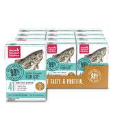 The Honest Kitchen Booster repas saumon-colin dans emballage, présence protéine élevée.
