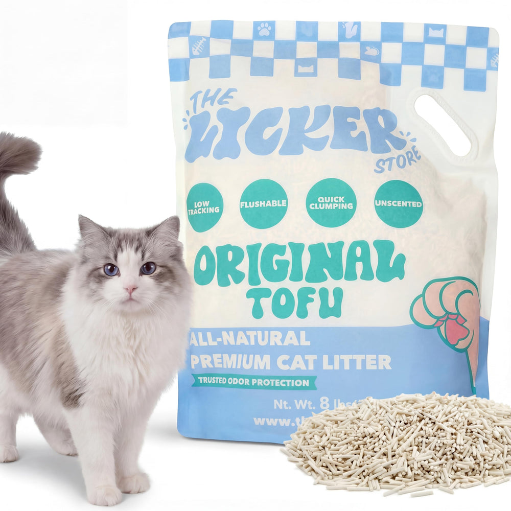 The Licker Store litière au tofu absorbante, nettoyage rapide et efficace.