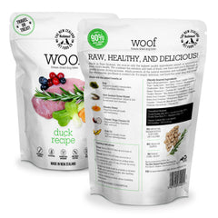 Woof Freeze Dried Duck offre une teneur élevée en protéines pour soutenir l'énergie du chien.