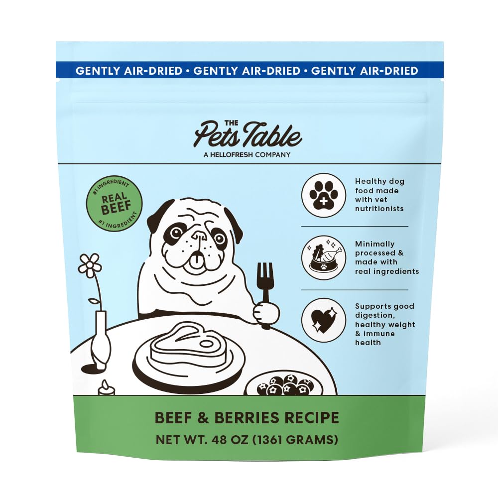 The Pets Table Beef & Berries emballage clair pour un rangement facile et pratique.