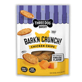 Three Dog Bakery Bark'N Crunch emballage poulet-fromage, croquant prêt à partager.