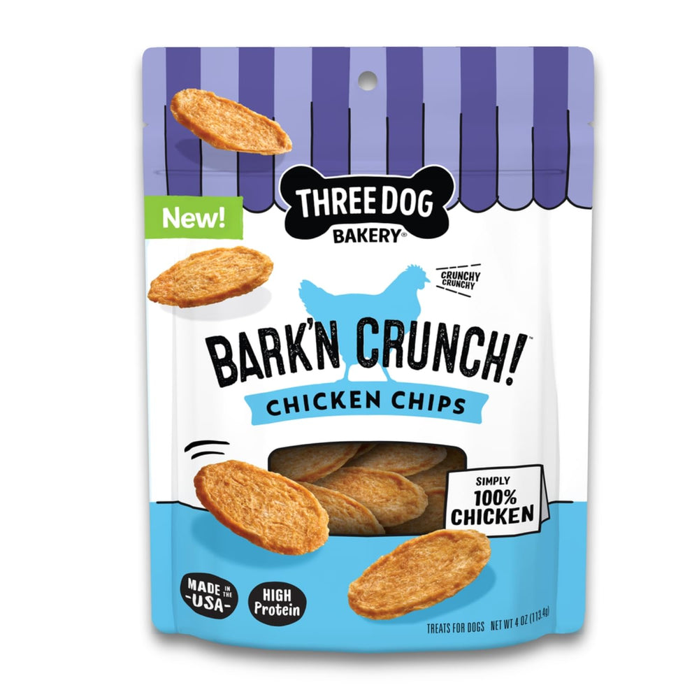 Three Dog Bakery Bark'n Crunch! friandise poulet 100% réel pour chiens gourmands.