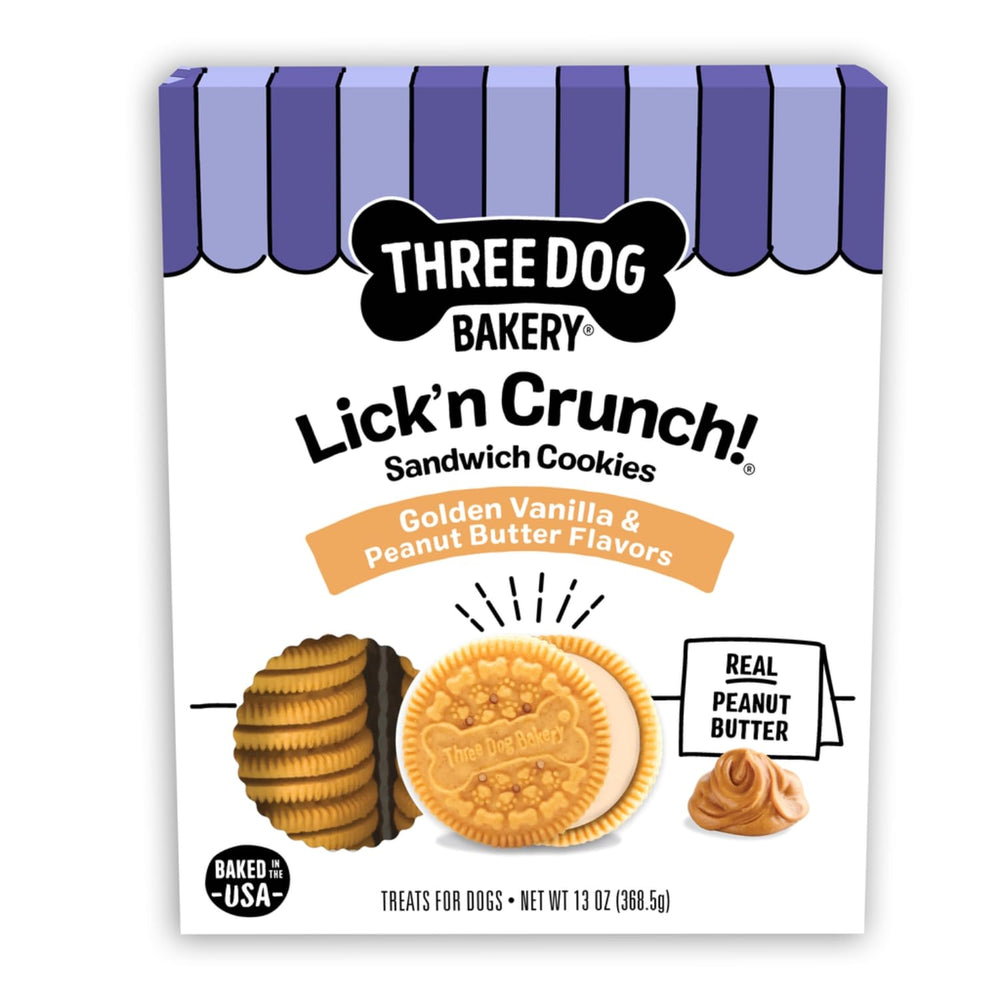 Three Dog Bakery Lick'n Crunch : biscuits dorés vanille pour récompenser lors des entraînements.