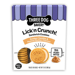 Three Dog Bakery Lick'n Crunch : biscuits dorés vanille pour récompenser lors des entraînements.