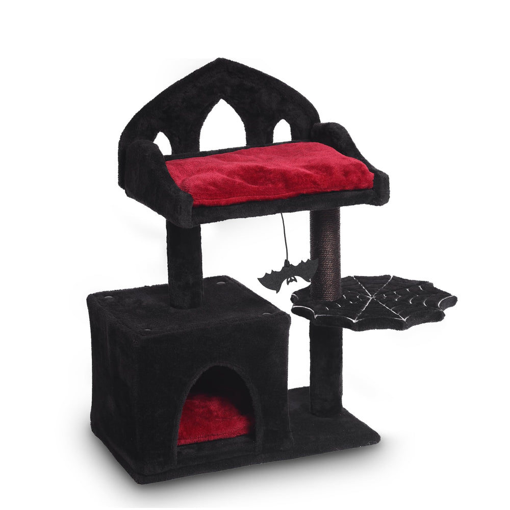 THROONI Arbre-chat gothique 28po, vue d'ensemble: design compact et élégant pour petits espaces.