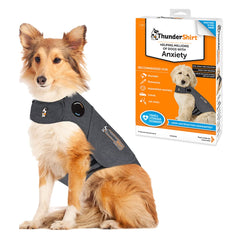 Thundershirt gilet apaisant chien taille large gris chiné, apaise anxiété lors de tempêtes.