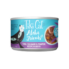 Tiki Cat Aloha Friends thon-calmar-potiron, repas humide hydratant et appétissant.