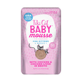 Tiki Cat Baby Mousse poulet et foie en sachet, appétence adaptée au chaton.