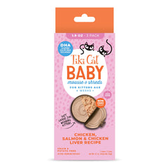 Tiki Cat Baby mousse poulet et saumon, idéale pour transition alimentaire des chatons