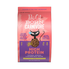 Emballage extérieur de Tiki Cat Born Carnivore, pratique et frais.