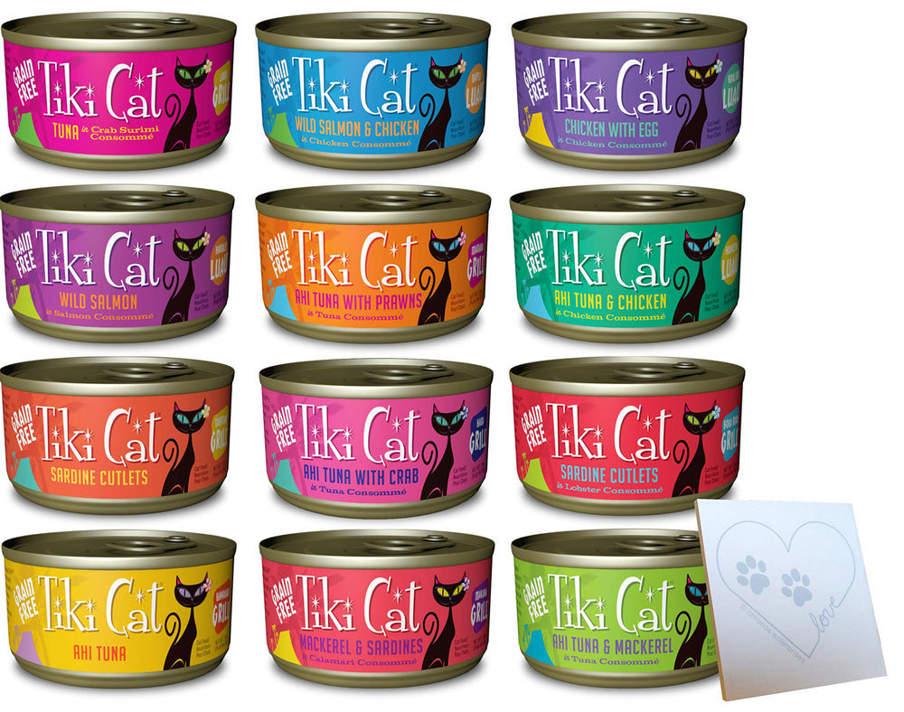 Tiki Cat pack varié sans céréales – 12 boîtes, repas riche en protéines.