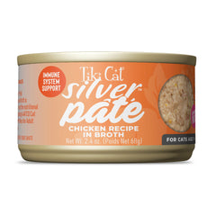 Tiki Cat Silver Pâte au poulet dans bouillon, texture facile pour chat âgé.