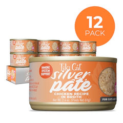 Tiki Cat Silver Pâte au poulet, bouchées riches en protéines pour chats seniors.