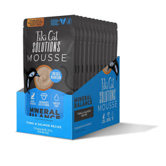 Tiki Cat Solutions Mineral Balance Mousse au thon et saumon, saveur appréciée par les chats.