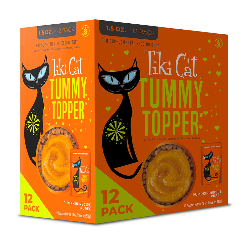 Tiki Cat Solutions Topper – sachet citrouille-bouillon, texture riche prête à servir.