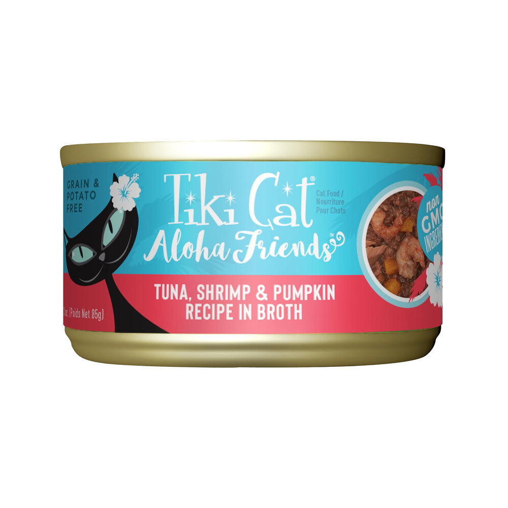 Tiki Pets Aloha Friends: thon-crevettes et citrouille, repas humide pour chat.