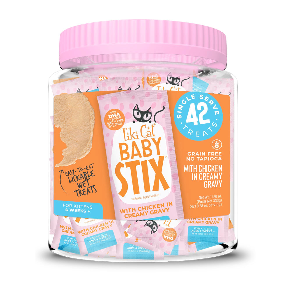 Tiki Cat Baby Stix, poulet dans sauce crème, friandise facile à lécher pour chatons.