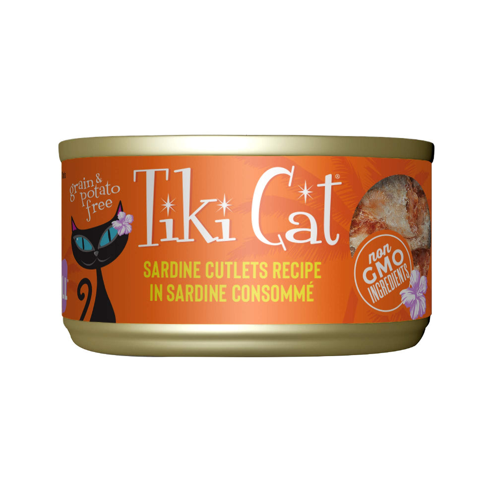 Tiki Cat Grill sardines et côtelettes, boîte 2,8 oz, humidité élevée pour l’hydratation.