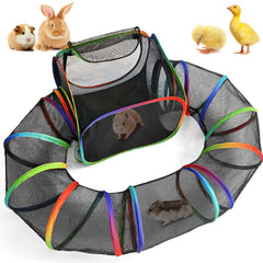 TIKIWIK parc pour petits animaux avec tunnel arc‑en‑ciel, offre espace généreux pour courir.