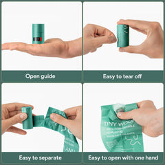 Tiny Woof rouleaux sacs crottes, faciles à tirer lors des sorties quotidiennes.