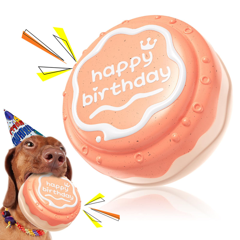 TLKNG gâteau-siffleur rose, jouet festif pour chiens de taille moyenne et grande.