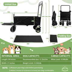 TNELTUEB Poussette-chien grand-lit-34x17, espace interne confortable jusqu'a 150 lb