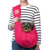 TOMKAS sling pour petit chien rose rouge, transport confortable lors des balades.