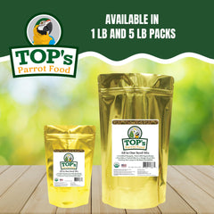Grands perroquets dégustant TOP's tout-en-un, variété et saveurs naturelles.