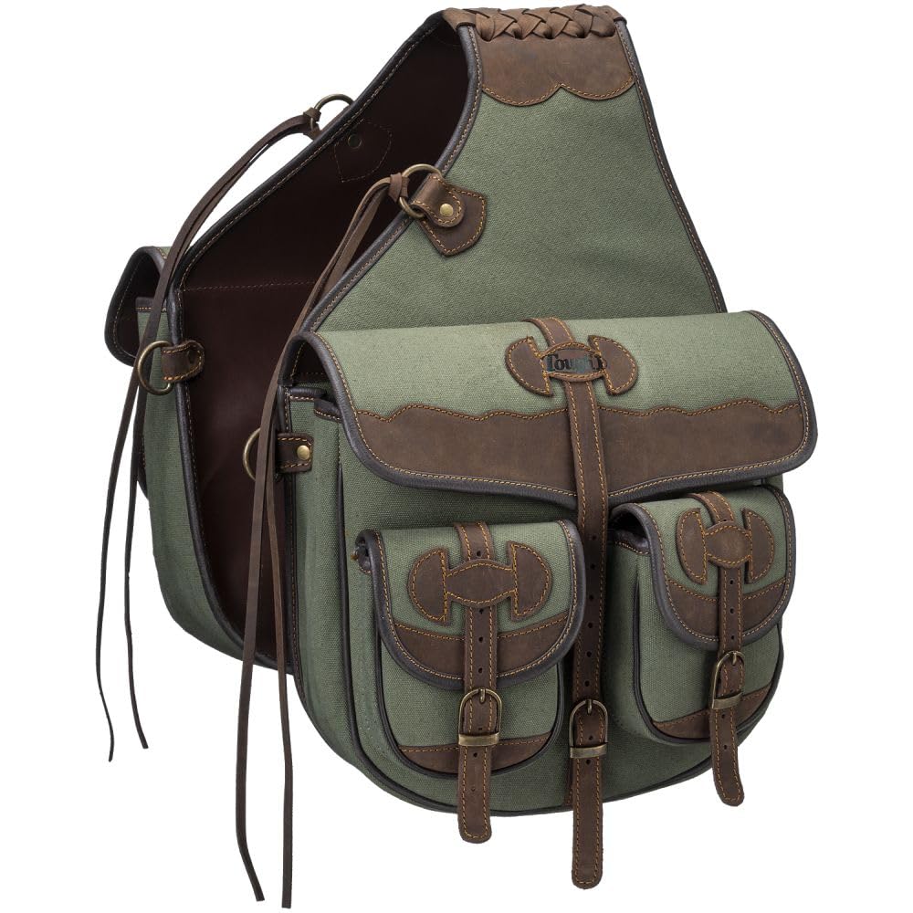Tough 1 sac de randonnée équestre en toile avec accents cuir sage, rangement pratique pour balades équestres.