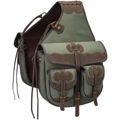 Tough 1 sac de randonnée équestre en toile avec accents cuir sage, rangement pratique pour balades équestres.