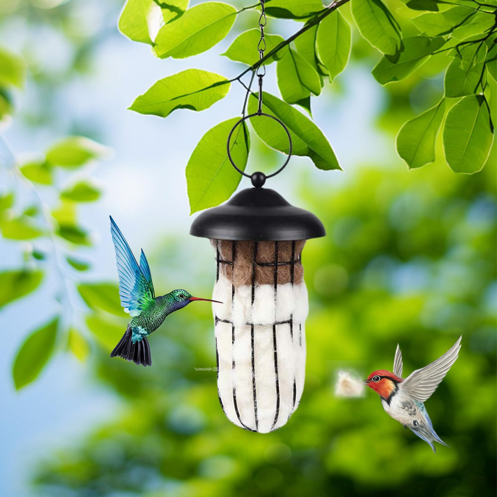 Nid colibri TOWDREU dans cage métallique, matériau naturel et réutilisable.