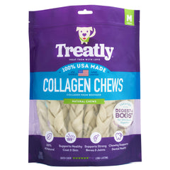 Friandise Treatly nattes collagene 6-7 pouces, texture résistante pour mâcher et goût naturel.