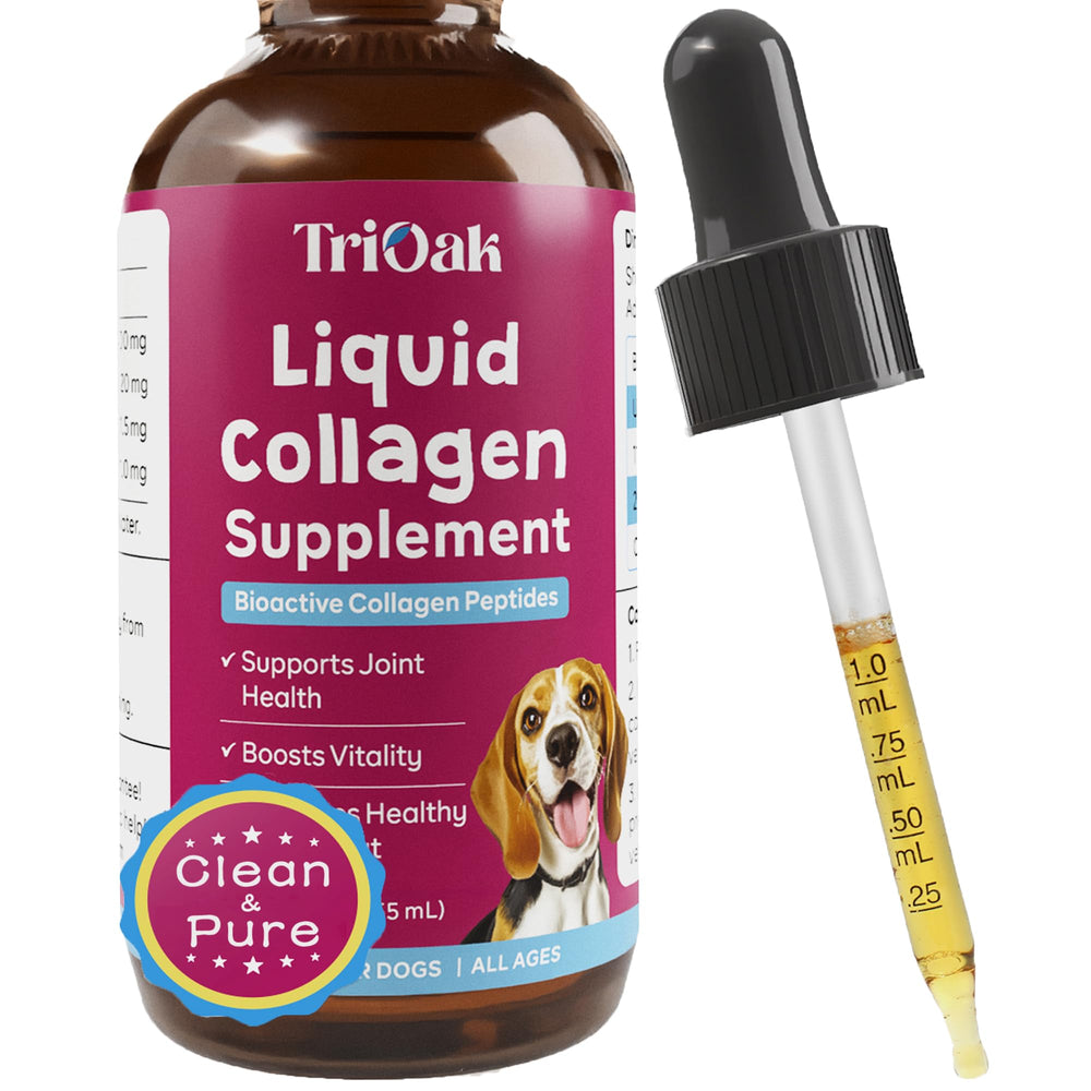 TriOak gouttes collagène chien, application quotidienne pour soutenir les articulations et les hanches.