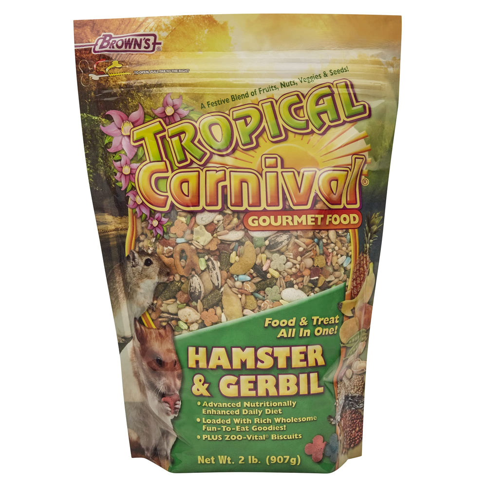 Nourriture Tropical Carnival pour hamster et gerbille avec fruits et légumes, soutient l'équilibre nutritionnel.