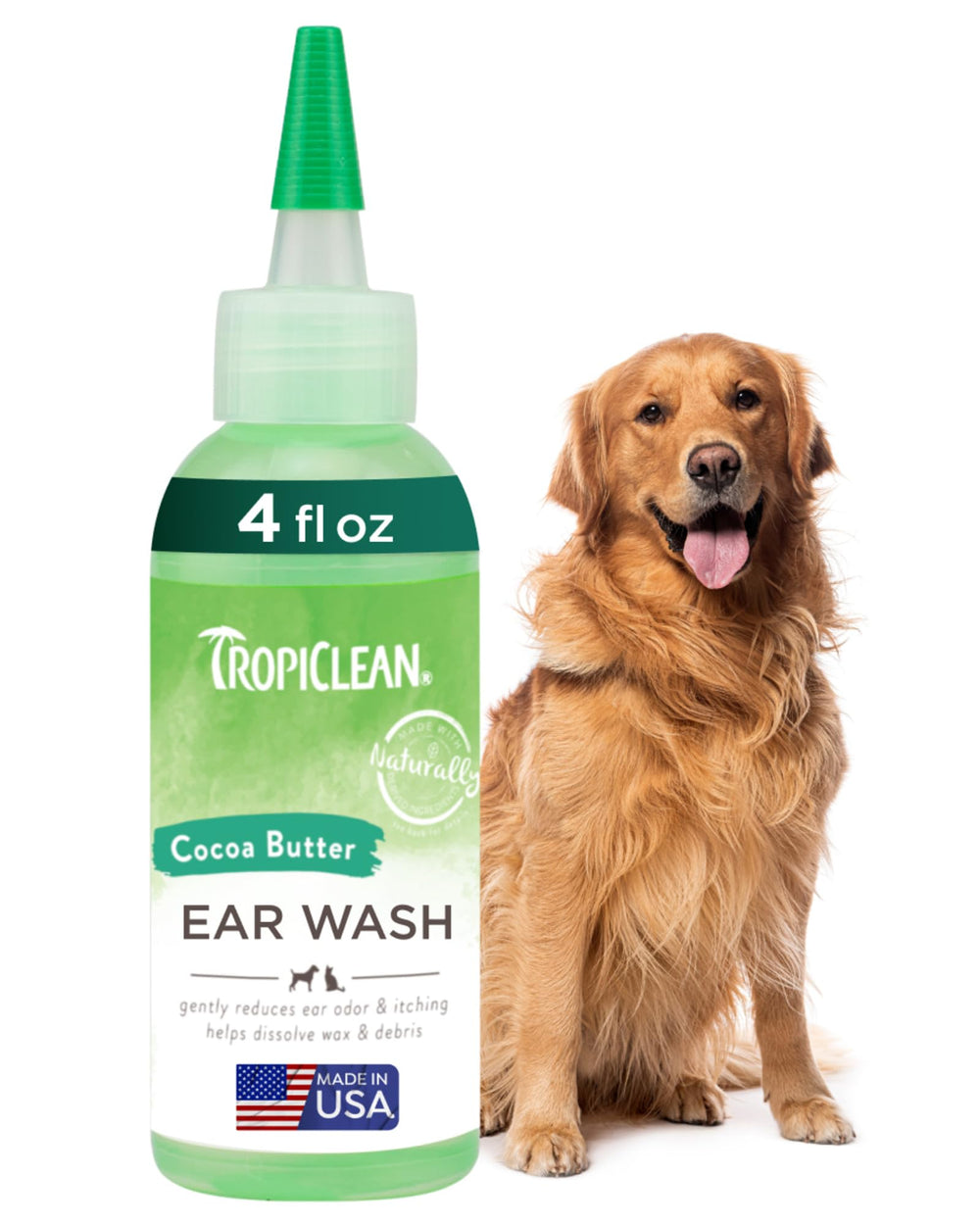 TropiClean lavage oreille chien : nettoyage en douceur pour oreilles propres et confort.