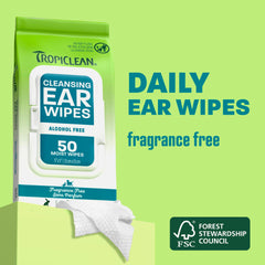 TropiClean Lingettes oreilles chien gros plan sur la texture douce