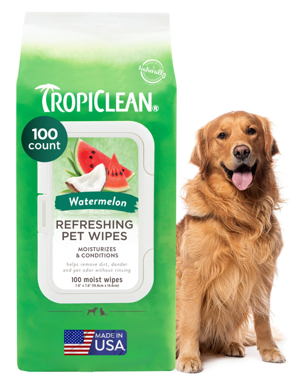 Lingettes TropiClean visage et pattes pour nettoyage rapide et doux.