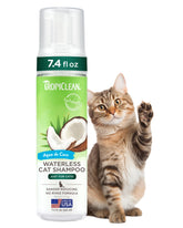TropiClean Shampoing Chat Sans Rinage Coco: nettoyage rapide sans rinçage pour pelage propre.