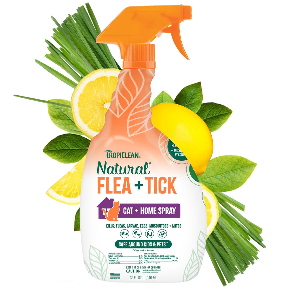 TropiClean spray chat anti-puces et tiques — action rapide au contact pour chat et intérieur