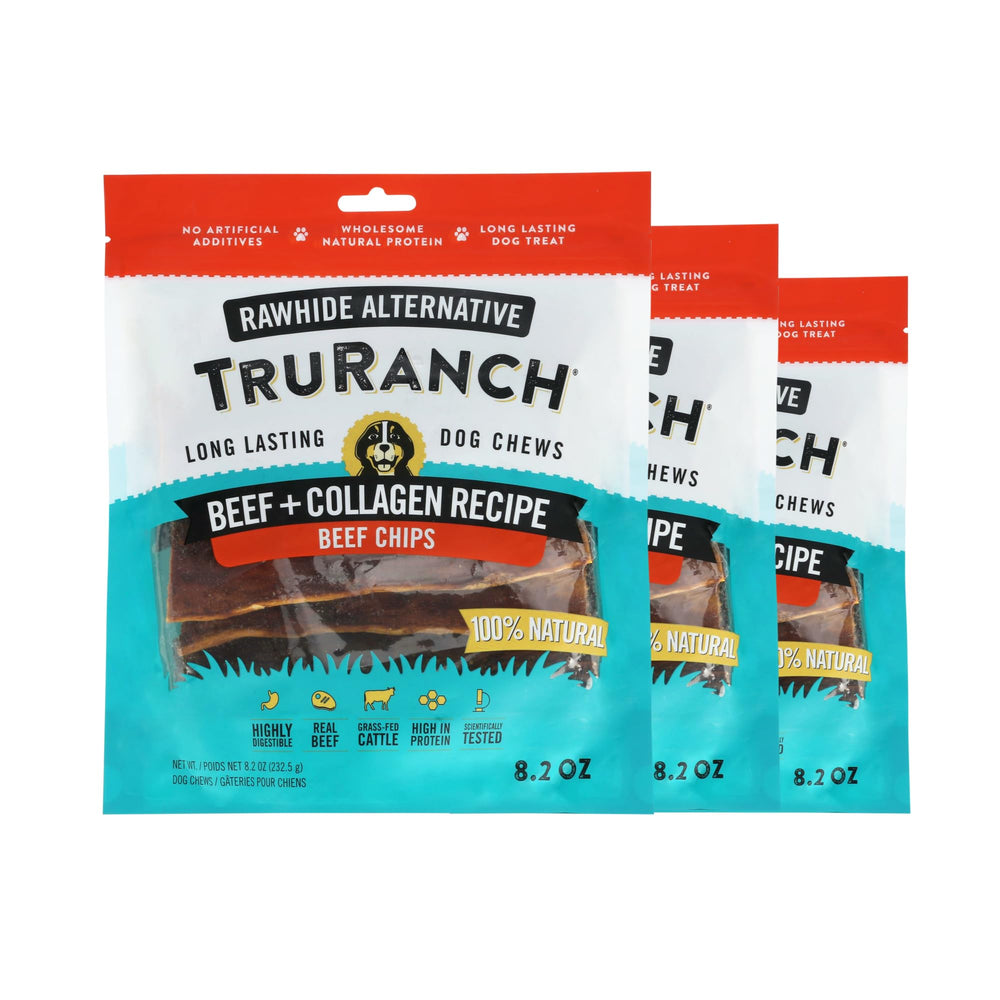 Friandise TRURANCH Collagen Chips dans l’emballage, idéale pour chiens actifs.