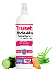 Bouteille Truseb chlorhexidine 8oz prête à l’emploi pour l’entretien cutané et pelage.