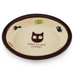TTcat bol oval en ceramique pour chat, vue frontale, ideal pour repas quotidiens.