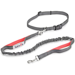 Laisse main libre Tuff Mutt autour de la taille pour jogger sans fatigue du bras.