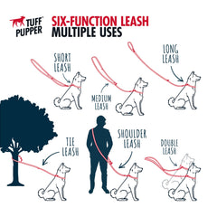 Laisse double Tuff Pupper pour deux chiens, pratique et sécurisante.