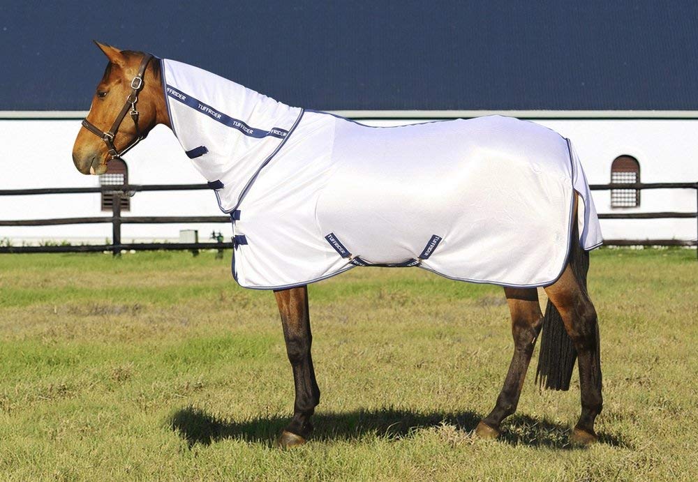 TuffRider couverture anti-mouches face: maillage respirant et protection légère du cheval.