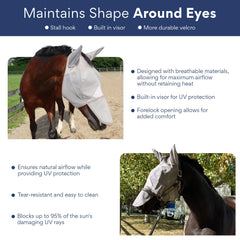 TUFFTEQ masque cheval oreilles et visage, ventilation efficace
