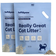 Litière Tuft & Paw OdorStop au tofu avec pellets pour clumping rapide.