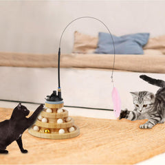 TWIZZLEPOP Tour bois pour chat, plumes interchangeables incluses