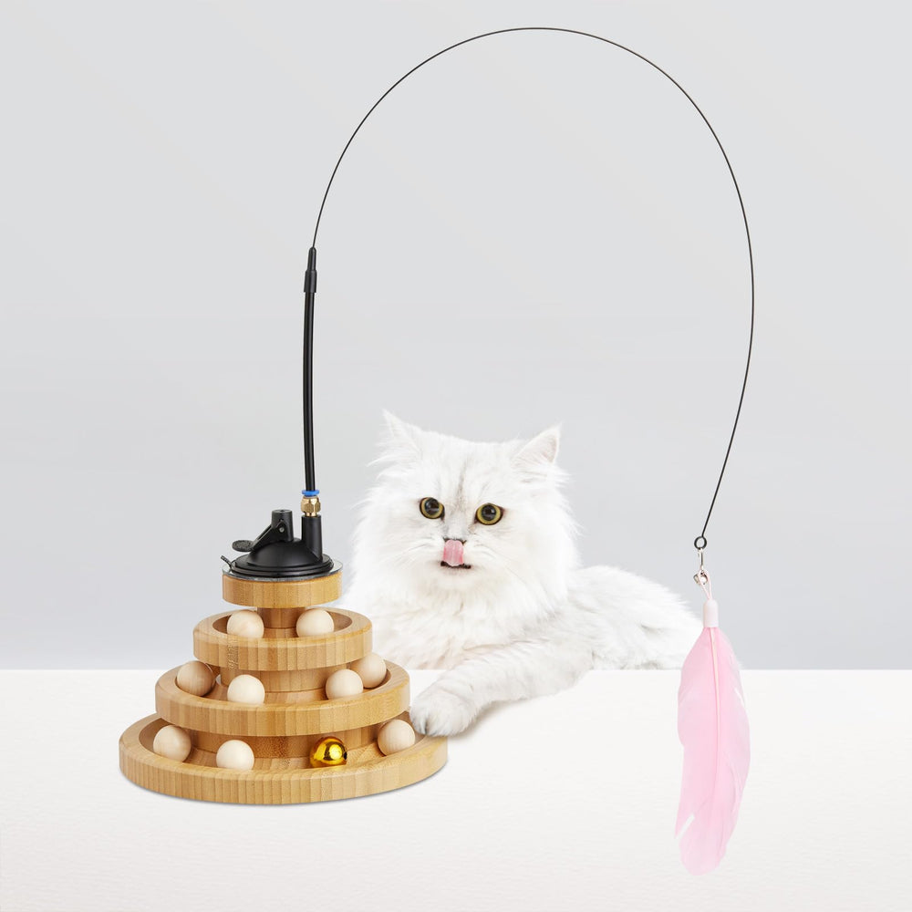 TWIZZLEPOP Tour bois pour chat, vue haute du parcours à trois niveaux